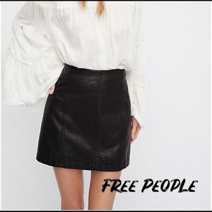 Free People Black Vegan Leather Mini Skirt Size 6